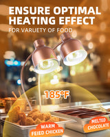Food Heat Lamp: [Rapid-Heating Bulbs Included] [Steady Heating] Commercial Food Warmer Lamp, Electric Heat Lamp for Food Catering Food Warming Lamp for Buffet Parties (Painted Copper, 32" (2-Head))