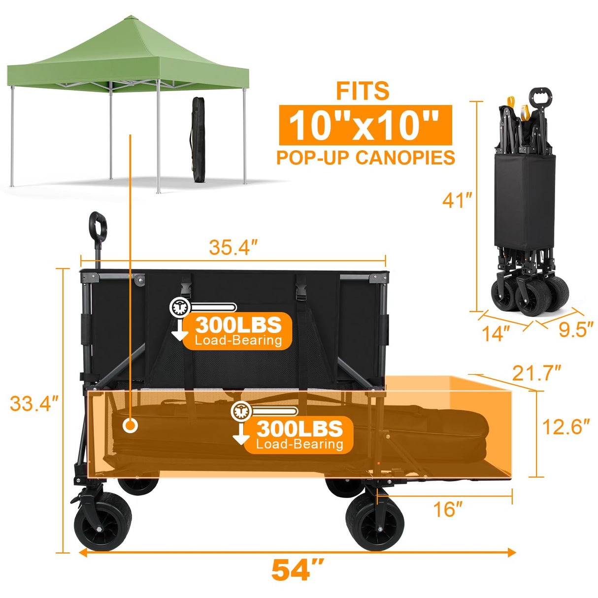 Double Decker Wagon Heavy Duty Collapsible, 600LBS 400L Capacity