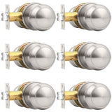 Probrico Passage Door Knobs Brushed Nickel Interior Keyless Round Door Knobs Hall/Closet Handles, 6 Pack