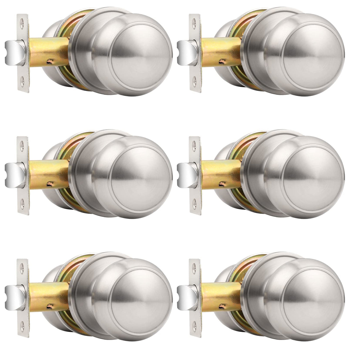 Probrico Passage Door Knobs Brushed Nickel Interior Keyless Round Door Knobs Hall/Closet Handles, 6 Pack