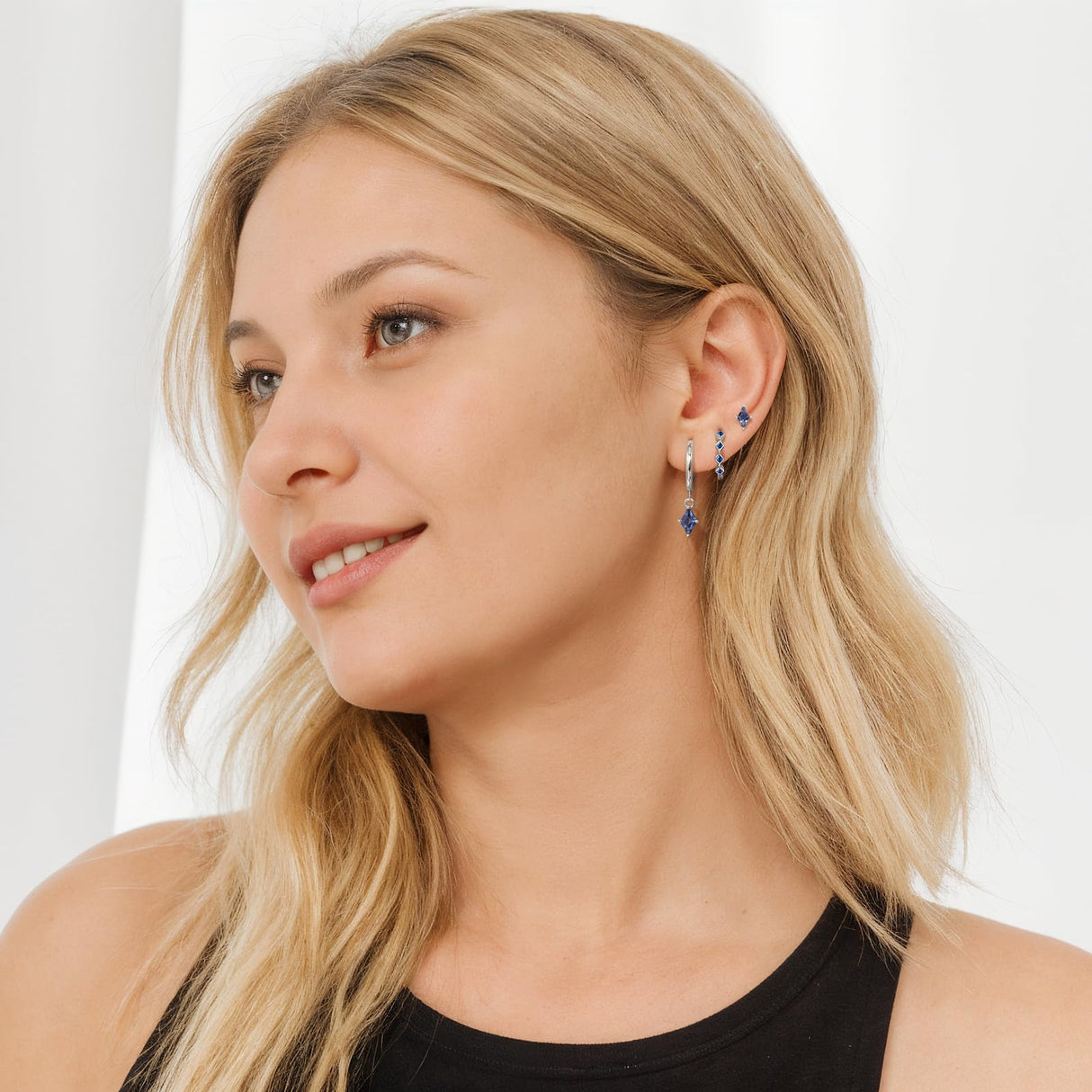 Dainty Blue Earrings Set For Women Dangle Earrings For Women Sterling Silver Hypoallergenic Cartilage Earring Stacks For Multiple Piercing Jewelry Gift