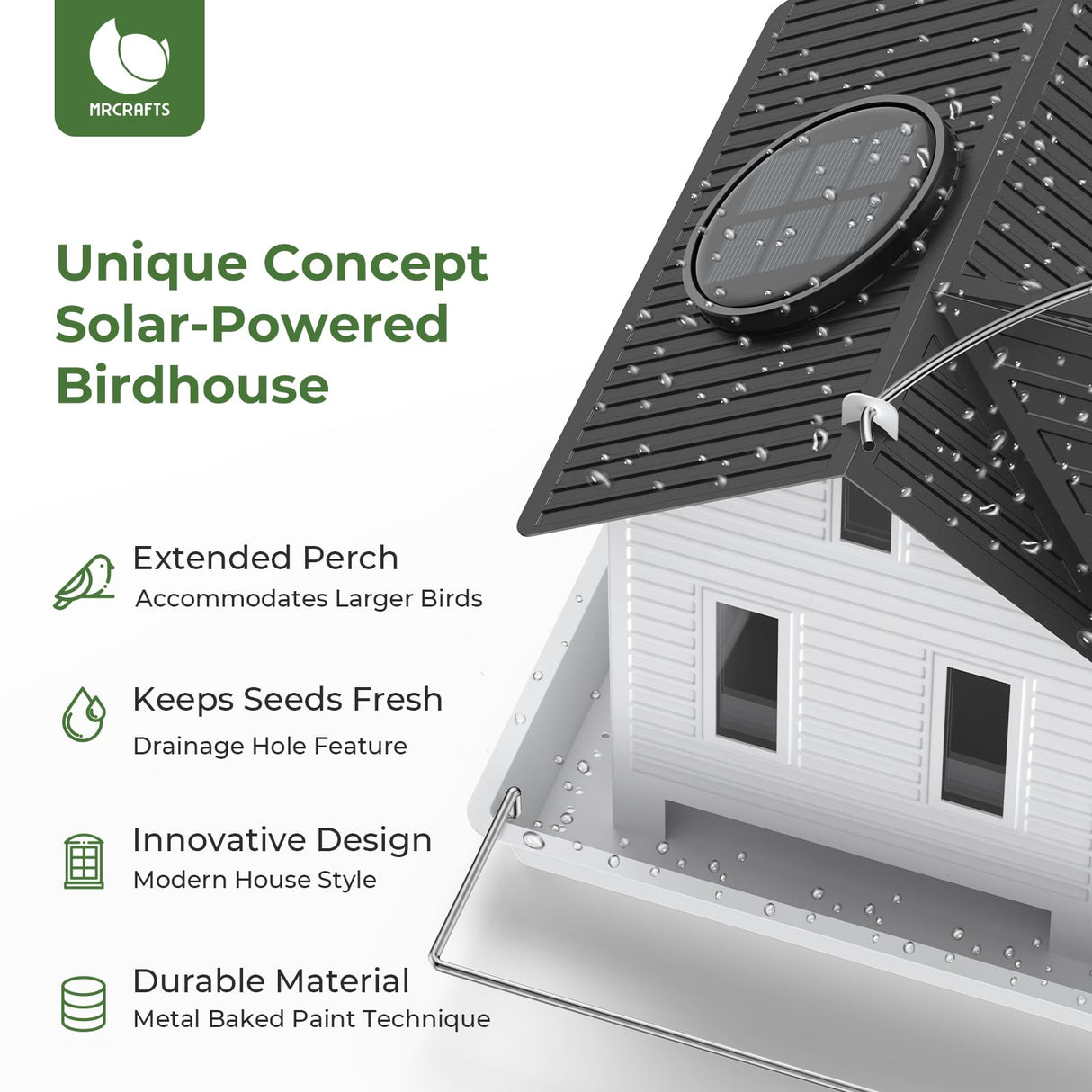 MrCrafts Solar Bird Feeder - Hanging Metal Bird House Feeder with Solar Lights, Outdoor Solar Lantern, Garden Decor for Outside, Unique Gifts for Mom, Grandma, Christmas