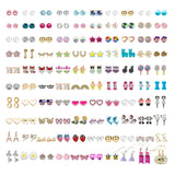 NEWITIN 100 Pairs Colorful Cute Earrings for Girls Sensitive Ears Hypoallergenic Girl Stud Earrings Set Stainless Steel Cartoon Stud for Girls and Women