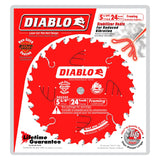 Diablo Framing Saw Blade for General Construction Applications - 5-3/8" Diameter, 24 ATB Teeth, 10mm Arbor, .049" Kerf, 18-Degree Hook Angle, .039" Plate, 12000 Max RPM - D0524X