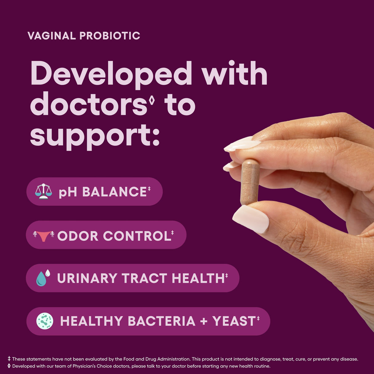 Physician's CHOICE Vaginal Probiotics for Women - pH Balance, Odor Control, Yeast Balance, Vaginal Flora & Feminine Health - 6B CFU with Organic Prebiotics and Cranberry Extract - 45 CT