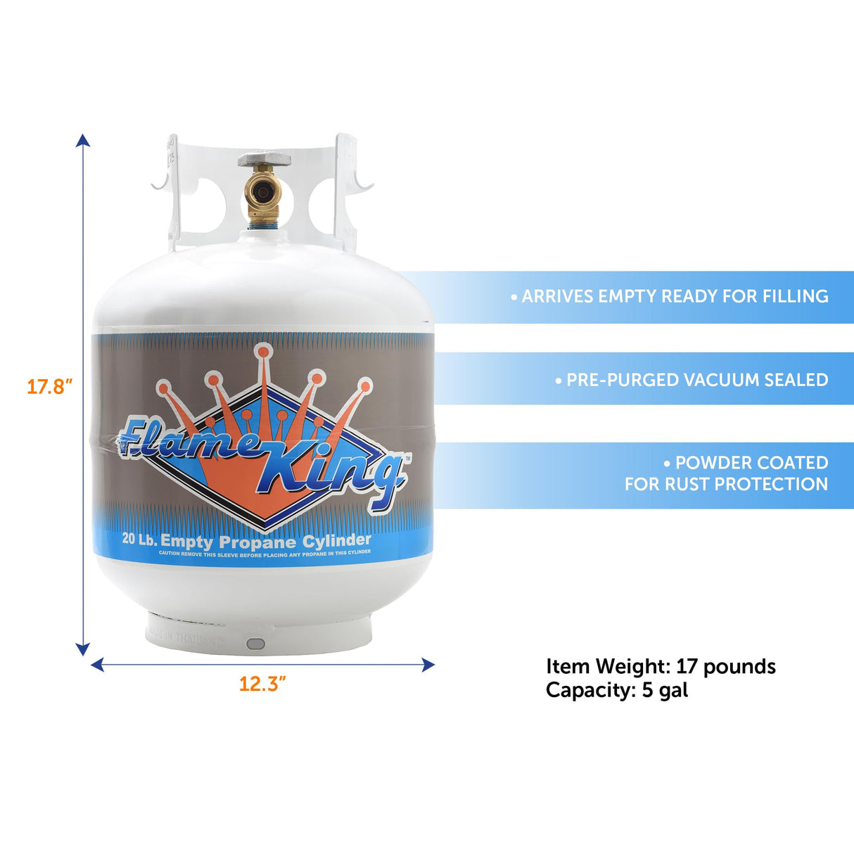 Flame King YSN-201 20-Pound Steel Propane Tank Cylinder with Type 1 OPD Valve, White