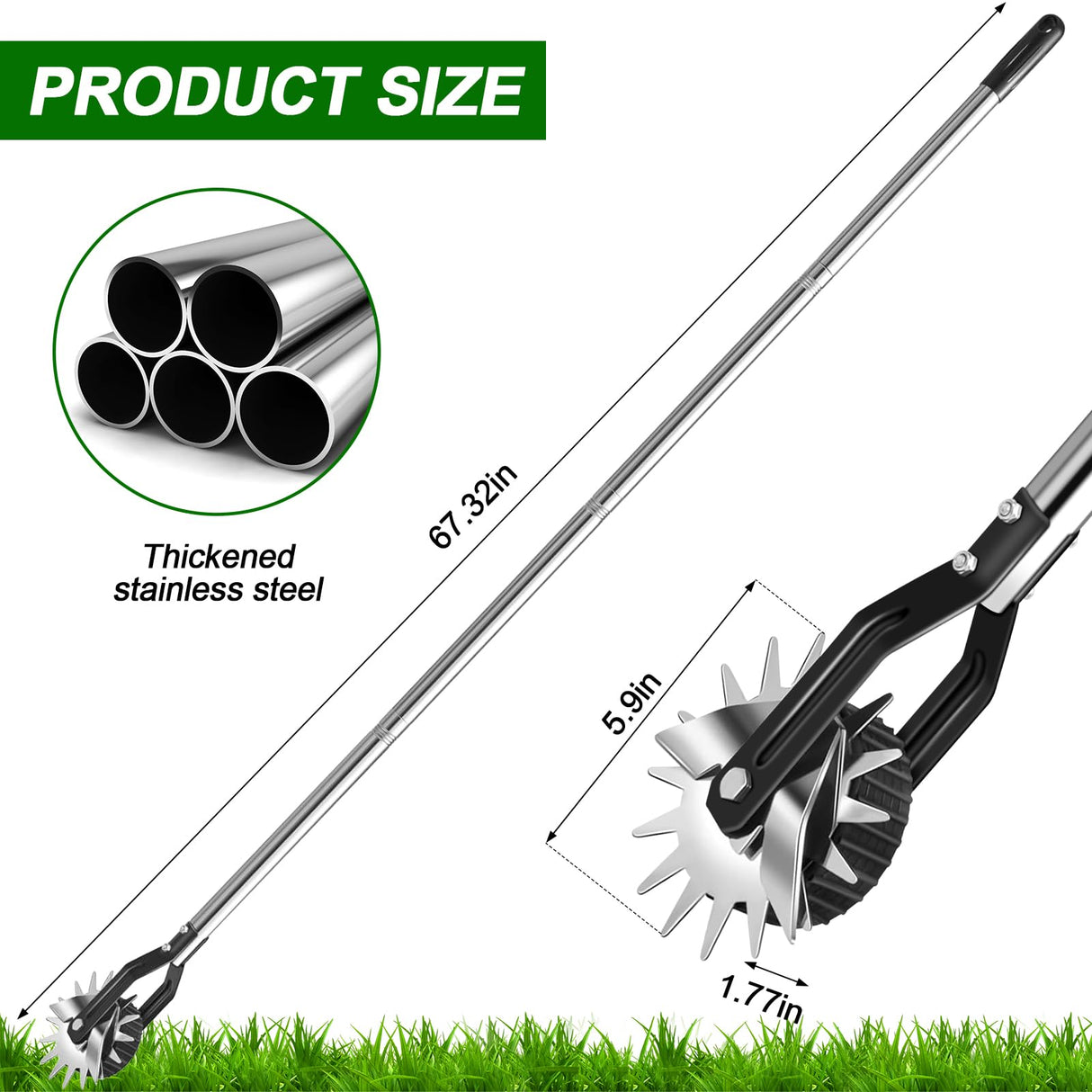 LASTOOLS Wheel Rotary Edger Lawn Tool, Sidewalk 66.7Inch Manual Lawn Edger, Grass Edge Trimmer, Adjustable Stainless Steel Handle with Cushion Grip,Soil,Garden and Yard Tool