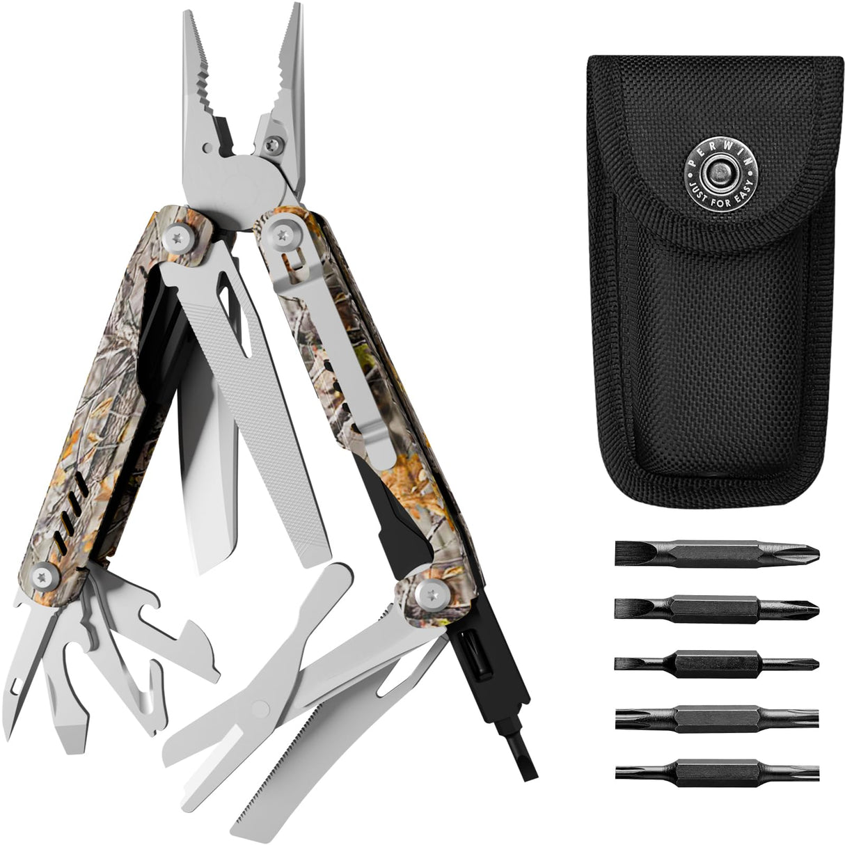PERWIN Multitool - 26 in 1 Multi Tool Pliers with Pocket Knife, Bottle Opener, Saw, EDC for Survival Camping, Hunting and Hiking, Stainless Steel