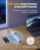 10Ft Flat Extension Cord with Multiple Outlets, Surge Protector Power Strip