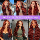 30 Inch Reddish Brown Lace Front Wigs Human Hair 13x6 Body Wave Lace Front Wig 180% Density 33# Lace Frontal Wigs Human Hair Pre Plucked with Baby Hair for Women Auburn Brown Human Hair