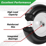 LTNICER (2-Pack) Fits 4.80/4.00-8, 3.50/2.50-8, 4.00-6, 4.00-8 Wheelbarrow Wheels,14.5" Wheelbarrow Flat Free Tire, with 3/4" & 5/8" Bearing,3" Hub for Garden Cart Trolley Wagon Lawn Mower
