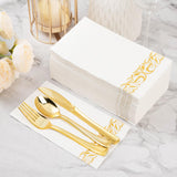 BESTVIP 200 Pack Disposable Paper Napkins,3-Ply Dinner Napkins with Gold Trim for Guests,Bathroom Paper Hand Towels Soft and Absorbent,Perfect for Christmas,Kitchen,Dinner,Party,Wedding or Event