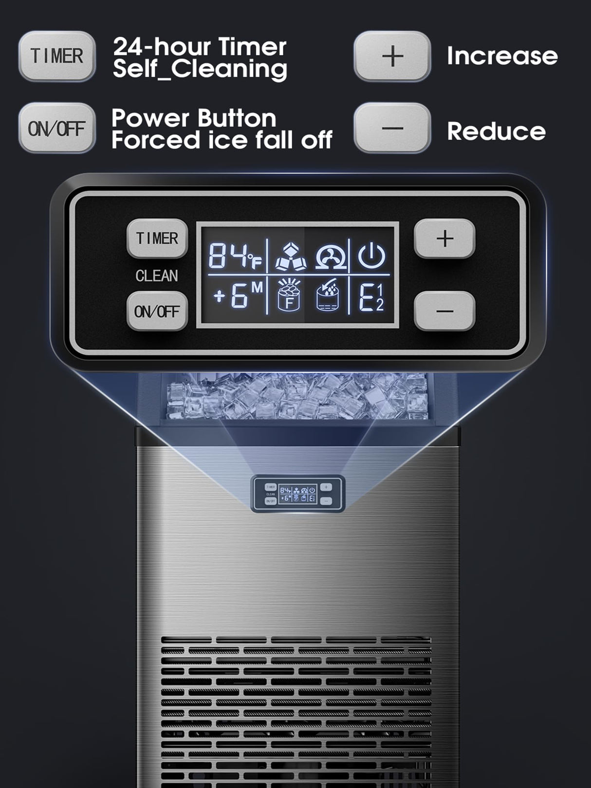 Commercial Ice Maker,2025 Upgraded-101lbs/24H Stainless Steel Ice Machine with 33lbs Storage Capacity, Auto Self-Cleaning, LED Digital Display, 45 Ice Cubes in 12 Mins,Home/Bar/Restaurant