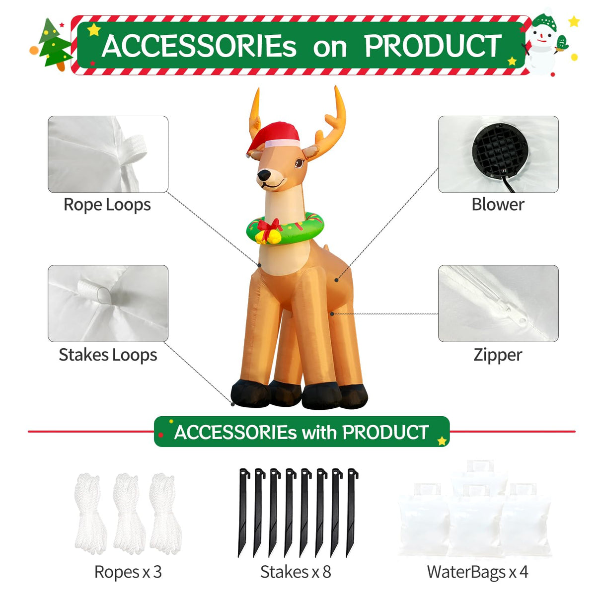 DomKom 12FT Giant Christmas Inflatable Reindeer Decoration with Chasing LED Lights,Blow Up Yard Decoration for Party Garden Yard Lawn Winter Decor