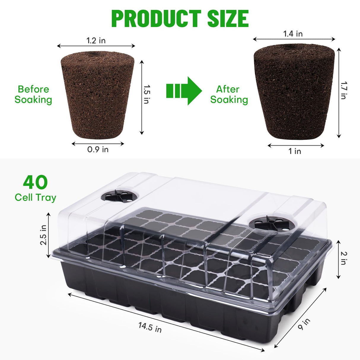 LAPOND 40 Pcs Seed Starter Plugs with Tray, Replacement Grow Sponges Plant Plugs, Great for Soil, Tray or Planting Pods, Promotes Herbs, Vegetables and Flowers Growth