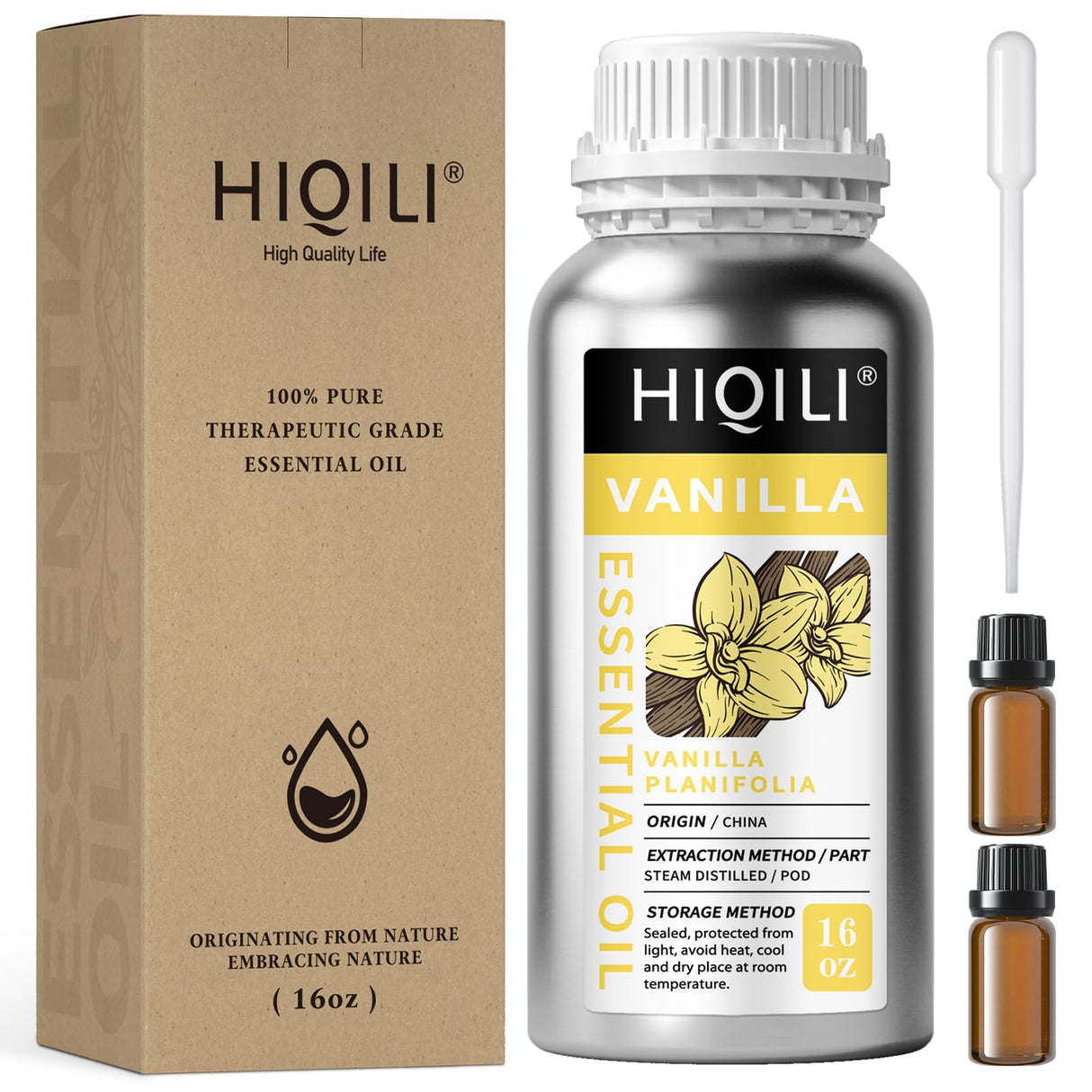 HIQILI 16 Ounces Vanilla Essential Oil, Strong Fragrance for Body Lotion, Candle Making, Soap, Aromatherapy -16 Fl Oz