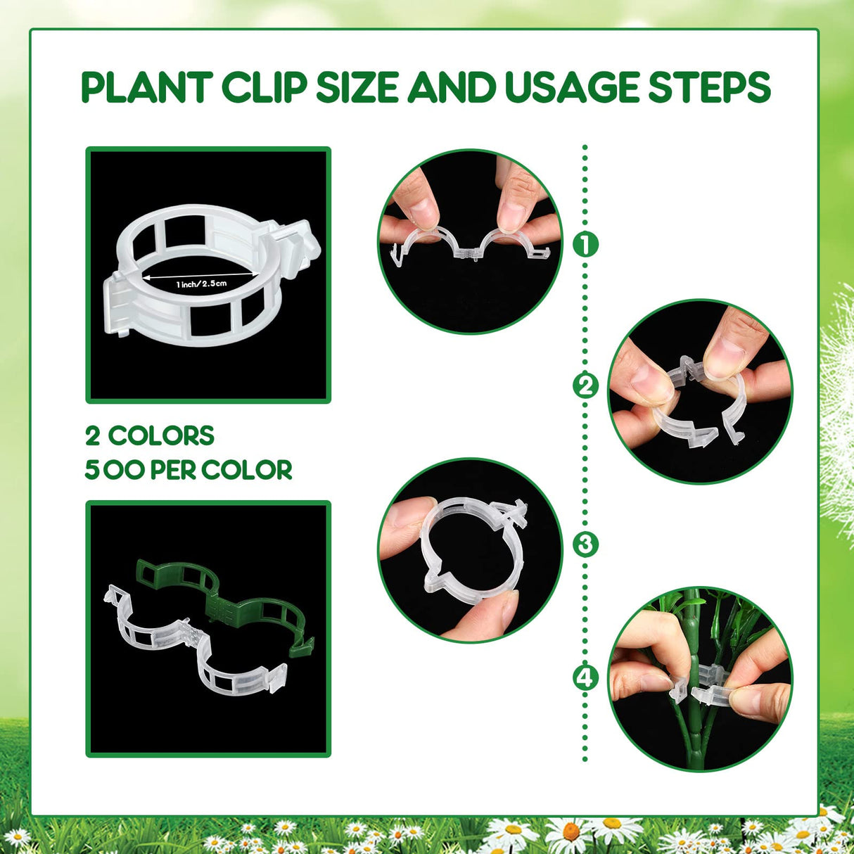 Vesici 1000 Pcs Support Garden Clips Tomato Vine Clips Grape Vine Tomato Clips for Climbing Trellis Orchid Flower Crop Vegetable to Grow Upright and Make Healthier, White and Green