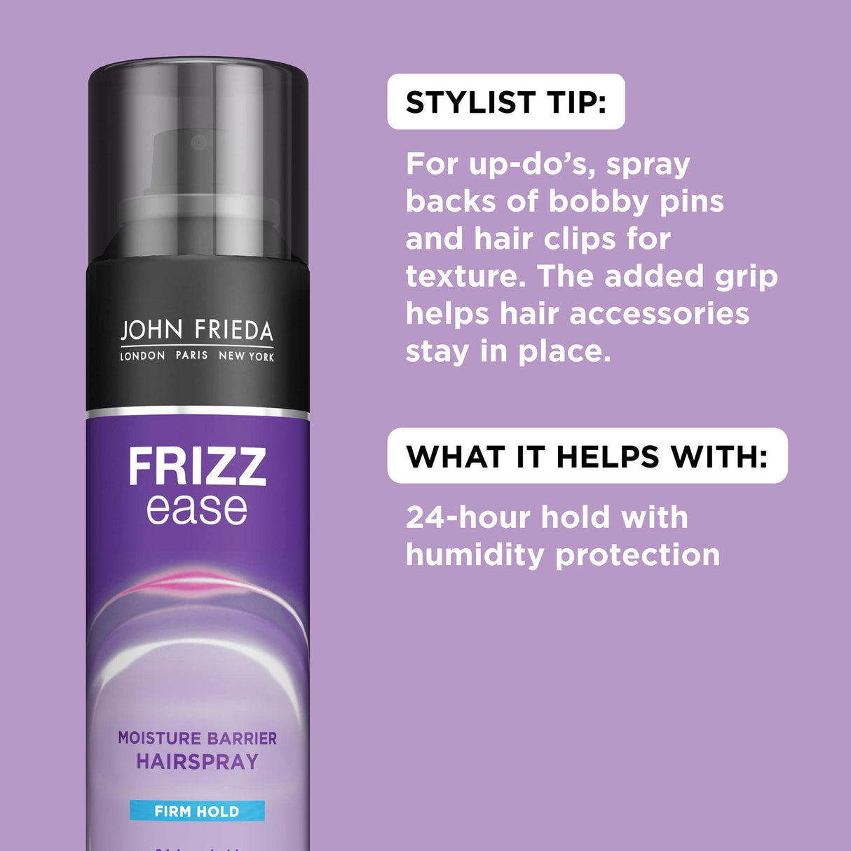 John Frieda Frizz Ease Moisture Barrier Hairspray, Firm Hold Hairspray, Seals Out Humidity, Fights Frizz All Day, Heat Protectant, Long-Lasting Hold for Sleek Styles, 2 Oz, Pack of 12