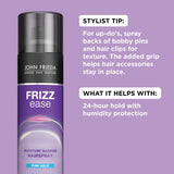 John Frieda Frizz Ease Moisture Barrier Hairspray, Firm Hold Hairspray, Seals Out Humidity, Fights Frizz All Day, Heat Protectant, Long-Lasting Hold for Sleek Styles, 2 Oz, Pack of 12