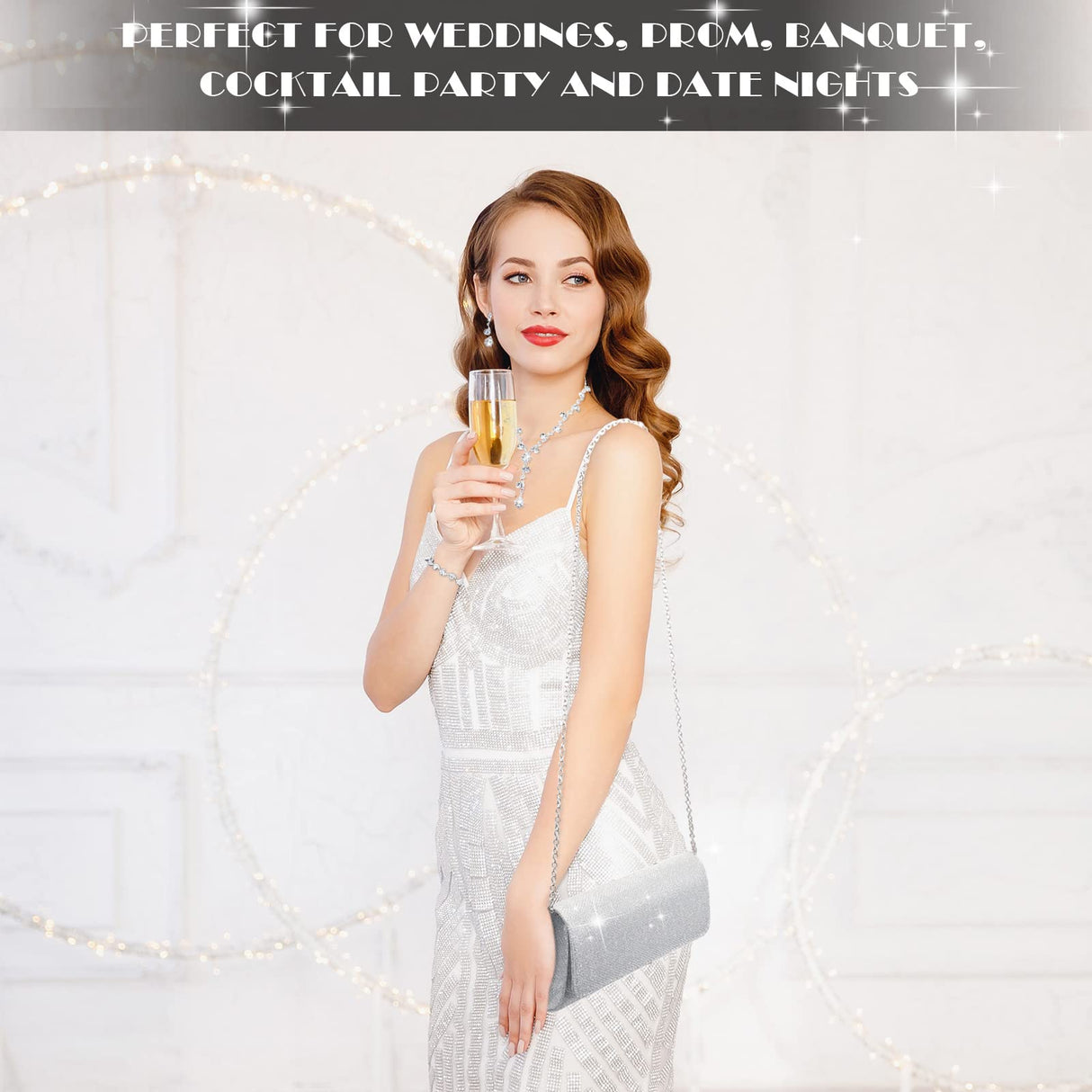 Meanplan 4 Pcs Silver Clutch Purse Jewelry Set for Women, Elegant Style
