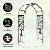 Plow & Hearth Metal Garden Arch Trellis Arbor Tree of Life Panels, 7 feet Freestanding Outdoor Arch Trellis for Climbing Plants, Pathway Entry and Wedding Garden Decor