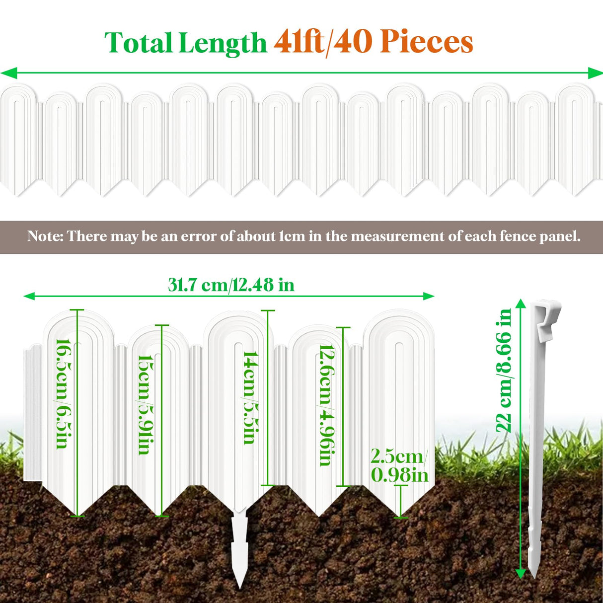 Ruppence 40Pcs 42ft White Garden Edging Border, Plastic Landscape Edging