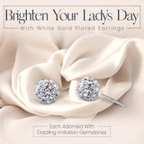 Crystalline Azuria 925 Sterling Silver Earrings White Crystals Round Disco Ball Stud Earrings 8 mm for Women