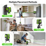 Huepar Laser Level with Tripod,100Ft Self Leveling Green Cross Line Laser for Picture Hanging, Tile, Decoration & DIY Construction – AA Battery&Picture Hanging Strips, Indoor Use