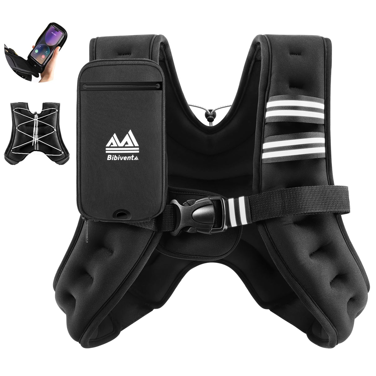 BIBIVENTA Weighted Vest for Women & Men, 12lb Body Weight Vest with Touchscreen Phone Holder & Reflective Stripe, Workout Equipment for Weight Loss, Fitness, Walking, Running, Cardio, Strength Training