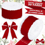Syhood 2 Rolls Christmas Velvet Decorative Ribbons Rolls Craft DIY Fabric Cloth Wire Edge Ribbons for Craft Christmas Holiday Decoration(2.5 Inch x 50 Yard,Red)