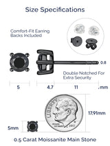 MomentWish Black Stud Earrings for Men 1Carat D Color VVS1 Moissanite Earrings for Men Black Diamond Earring 925 Sterling Silver Mens Jewelry