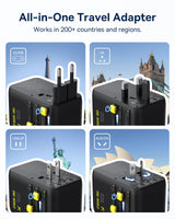Baseus 70W Universal Travel Adapter, 6-in-1 International Plug Adapter with Retractable Cable, USB-C PD Fast Charging Worldwide Wall Charger for USA/EU/UK/AUS and Over 200 Countries - Enercore CG11