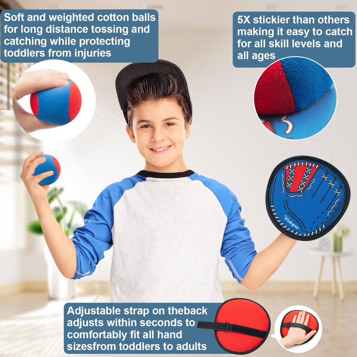 Toss and Catch Ball Game for Kids Ages 3-8 Boys Girls - 4 Paddles & 4 Balls