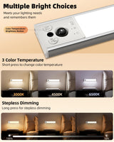 EZVALO 10inch Under Cabinet Lighting, 2 Pack 2400mAh Rechargeable Wireless Motion Sensor Lights Indoor, 3 Color Temps Dimmable Magnetic Closet Lights, Under Counter Lights for Kitchen, Pantry, Stairs