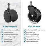 TICONN Office Chair Caster Wheels Set of 5 for Tile, Hardwood Floors and Carpets, Universal Fit for Most Chairs (Transparent)