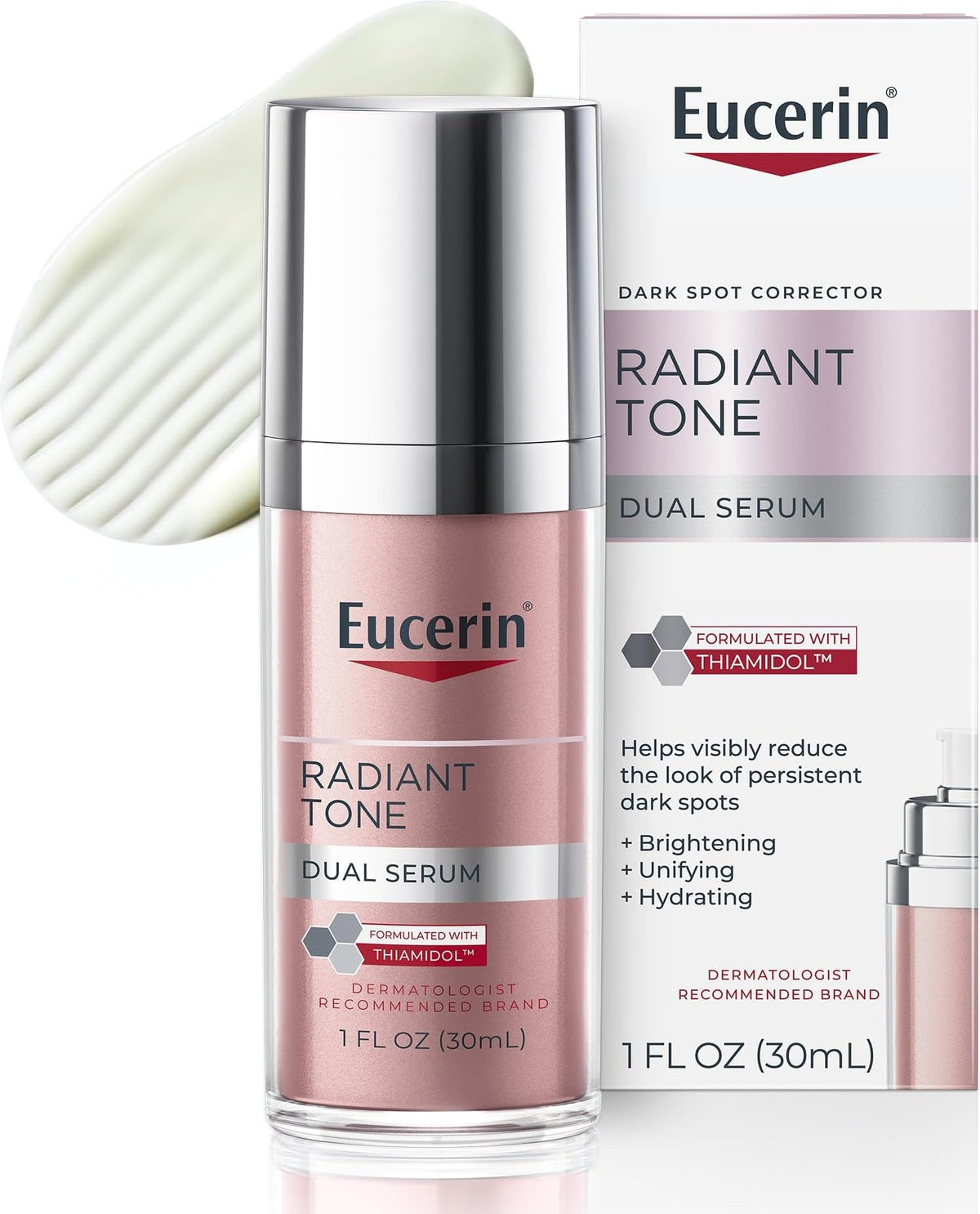 Eucerin Radiant Tone Dual Serum Dark Spot Corrector, Dark Spot Serum with Thiamidol and Hyaluronic Acid, 1 Fl Oz Bottle