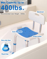 HOMLAND Shower Chair for Inside Shower with Removable Back, FSA/HSA Eligible 400 lbs Heavy Duty Bath Seat for Bathtub, Safety Bath Stool for Seniors and Disabled