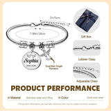 HAPPARY Silver Bracelets for Women Men,Custom Memory Bracelets for Loss Loved One with Name Dates,Personalized Adjustable Bracelet,Sympathy Bracelet for Loss of Husband,Memorial Angel Charms Keepsake