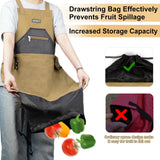ZIOZERTT Garden Apron,Harvest Apron with Drawstring Bag and Pockets for Women and Men,Canvas Gardening Tool Belt, Gardening Gifts for Mom,Dad,Brown