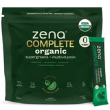 Zena Complete Organic Super Greens Powder & Multivitamin, 90+ Supergreens, Fruits, Veggies, 0 Sugar, 5G Fiber, Pre & Probiotics, Watermelon Citrus Flavor, 30 Packets