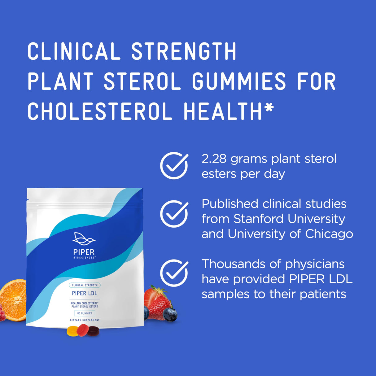 Piper LDL Clinical Strength Healthy Cholesterol Gummies (2280 mg Plant Sterol Esters Per Day): Two Packs Each with 60 Gummies, Vegan, 30 Day Supply