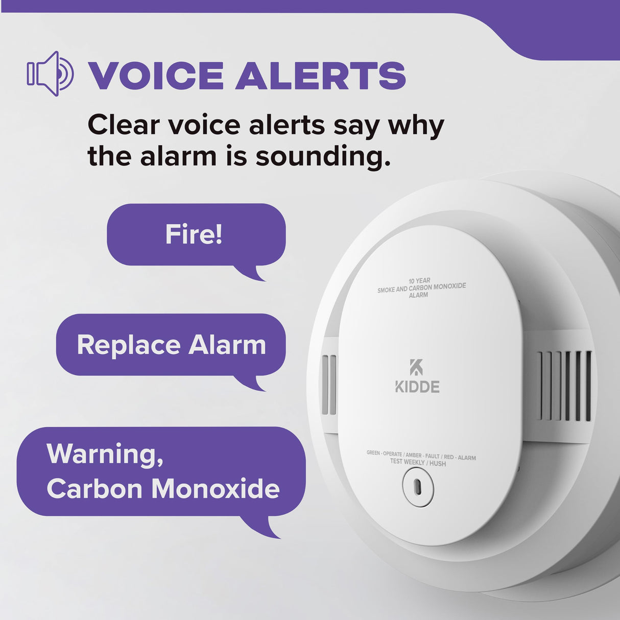 Kidde Hardwired Smoke & Carbon Monoxide Detector, 10-Year Battery Backup, Voice Alerts, Interconnectable LED Warning Light Indicators