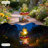 Elegondrar Solar Frog Garden Statue Outdoor Decor – Funny Fishing Frog Sitting on Mushroom, Gardening Gifts for Women, Mom, Grandma, Birthday, Housewarming, Christmas, Resin, 8.27" H