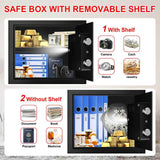 1.2 Cubic Feet Small Fire Safe Box for Home, Fireproof Lock Box, Security Money Safe with Digital Keypad, Spare Keys and Removable Shelf, Personal Home Safes for Money, Jewelry, ID Documents