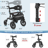 MAXWALK Walkers for Seniors, Rollator Walker with Seat, 12" Big Rubber Wheels All Terrain Rollator Walker with Backrest, Built-in Cable, Cup Holder, Foldable and Height Adjustment for Seniors, Black