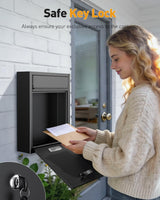 Uniclife Wall Mount Mailbox for Outside, Locking Mail Box, Large Mailbox with Key Lock, Security Mail Box for House, Safe Key Drop Box, Post Box, Steel Cash Drop Box for Home Office School, Black