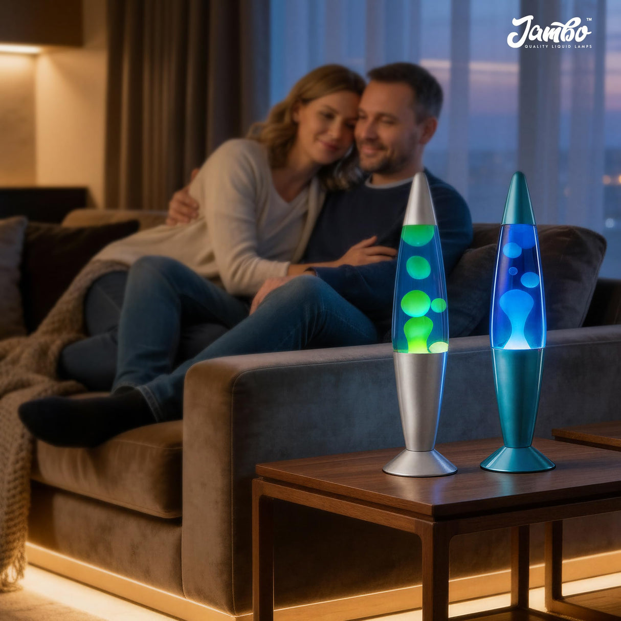 JAMBO 2 Pack- 16" Beautiful Lamp- Blue with Yellow/Green Wax and Purple with Pink Wax, Relaxing Liquid Lamp, Night Light Nightlight, Lamps for Adults Teens Kid