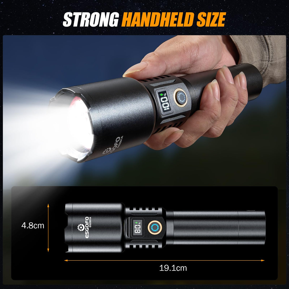 Esgofo Rechargeable Flashlights High Lumens 90,000 Long Range 3280FT, Super Bright Handheld Strong LED Flashlight Long Lasting 15H, Powerful Flash Light USB C, Zoomable 5 Modes, for Camping Hiking