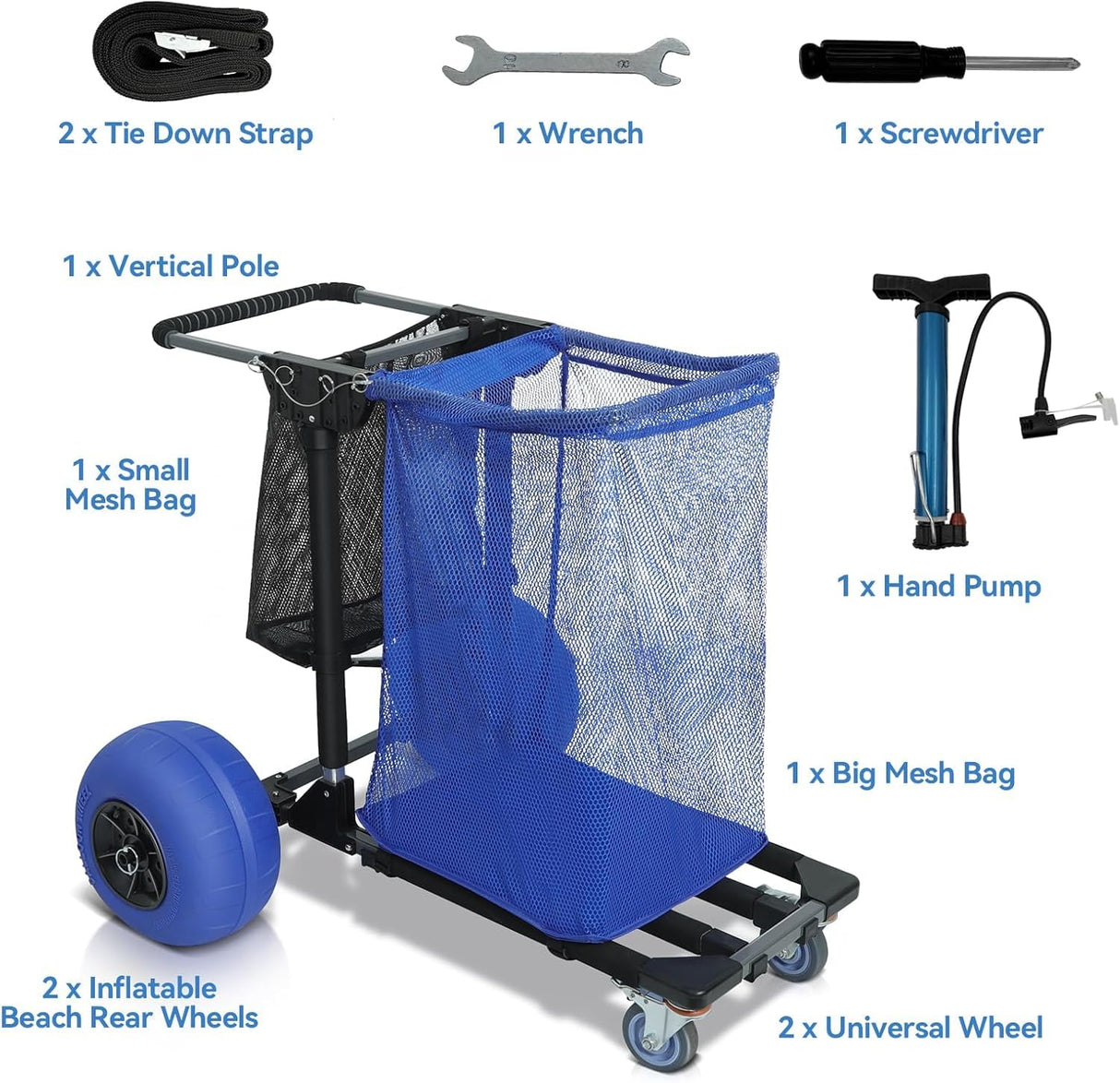 Aomedeelf Beach Cart with Balloon Wheels for Sand, Maximum Capacity 220 lbs