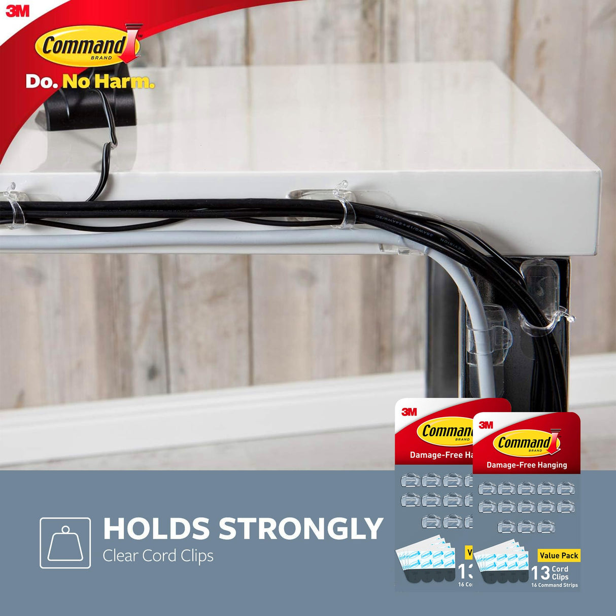 Command Round Cord Clips, Damage Free Hanging Cable, for Hanging Electrical Cables, 26 Clear Cord Clips and 32 Strips